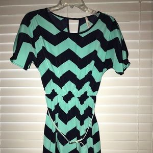 Chevron dress - navy and aqua